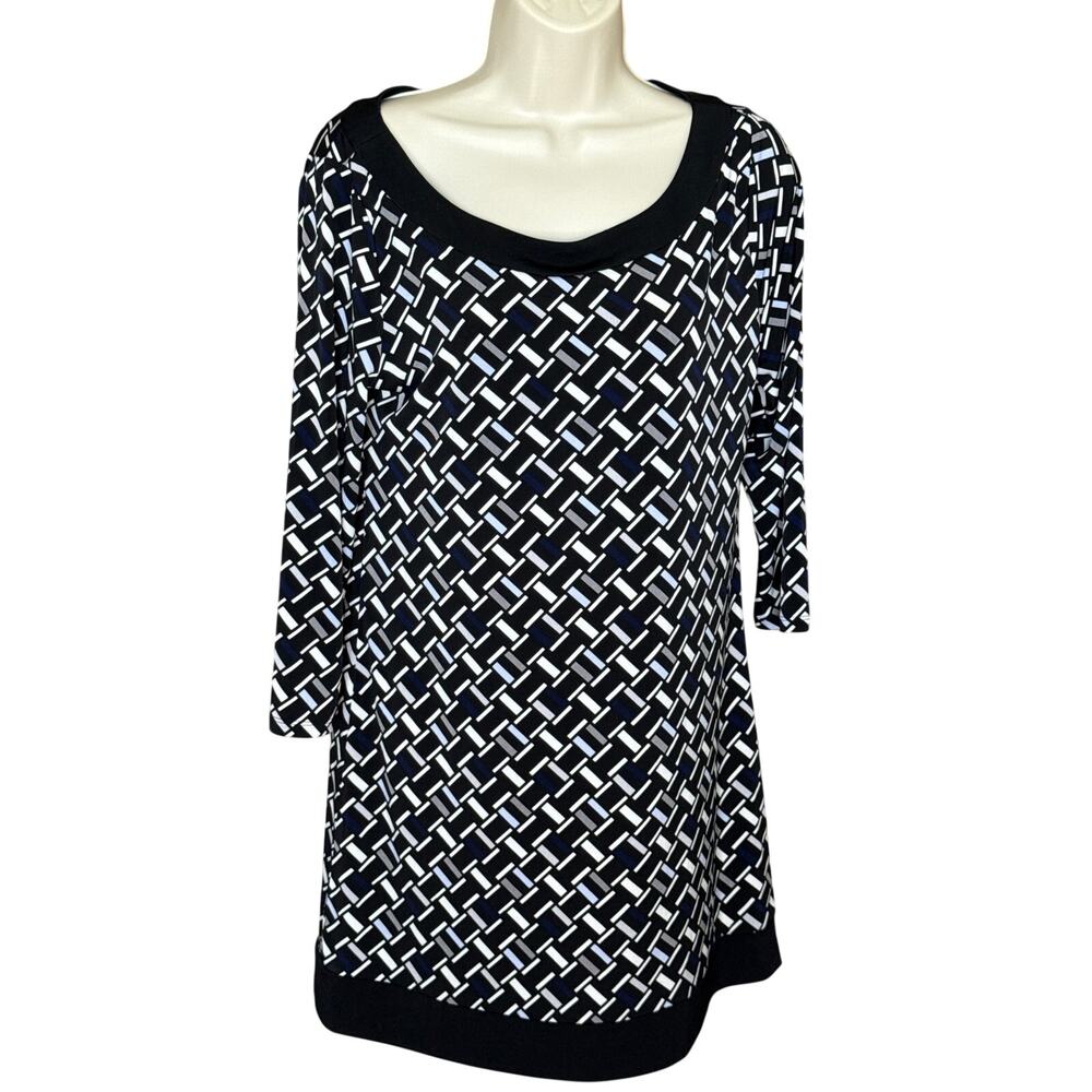 WHBM White House Black Market Blue Gray Geometric Tunic M